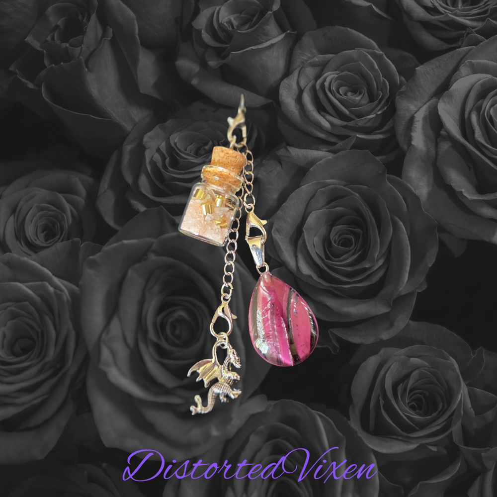 Red Glass Teardrop Necklace with Spell Bottle & Dragon Charm | Interchangeable - Picture 8 of 8